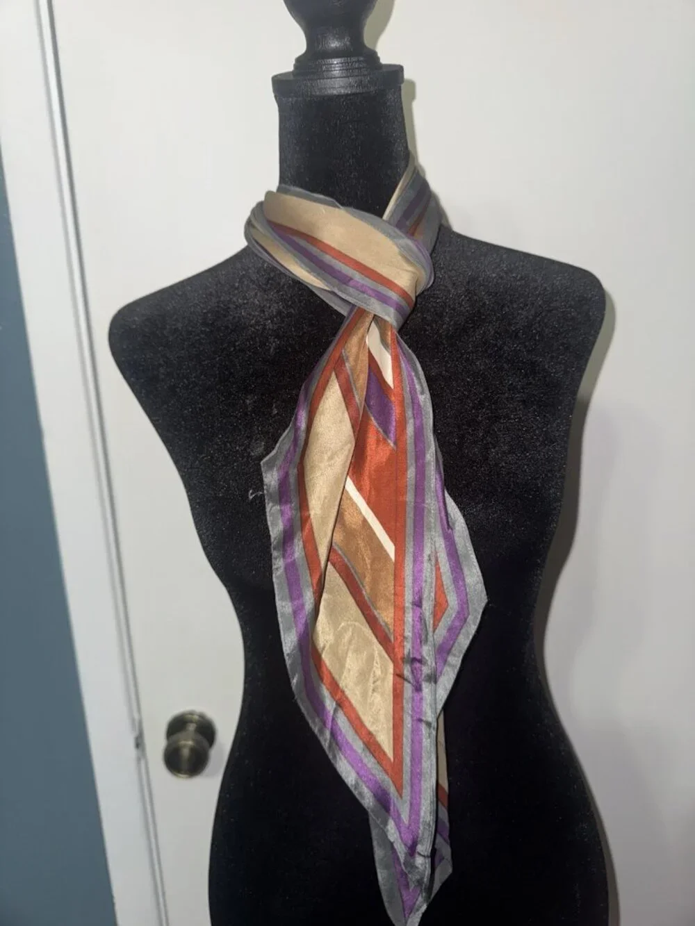 Vintage Liz Claiborne 100% Silk Scarf Long Diagonal Multicolor Stripe Wingtip